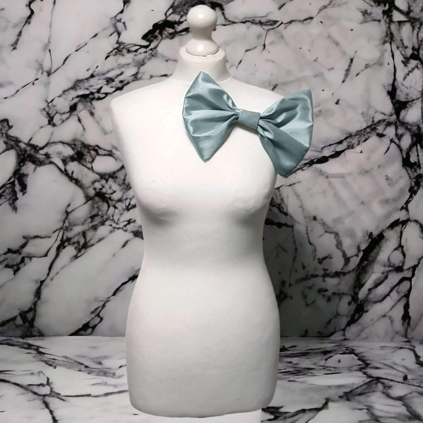 8" Fabric Bow Handmade Recycled Material, Pin Back, Shoulder Brooch Baby Blue Fabric Bow