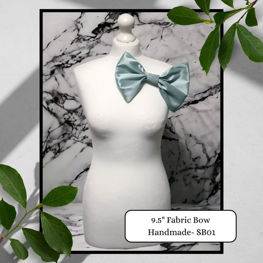 8" Fabric Bow Handmade Recycled Material, Pin Back, Shoulder Brooch Baby Blue Fabric Bow