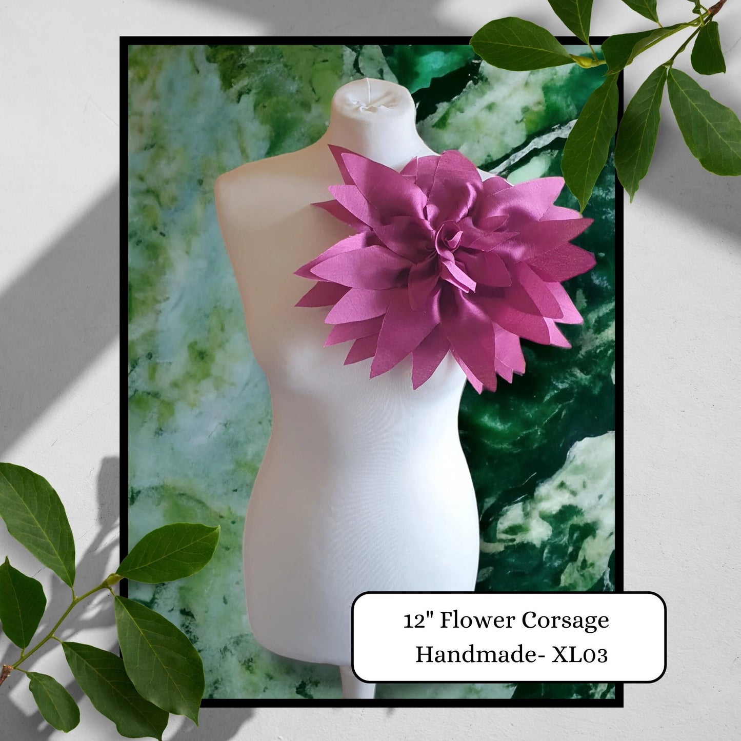 12" XL Flower Rose Corsage Handmade Recycled Material, Pin Back, Shoulder Brooch Pink Rose Flower