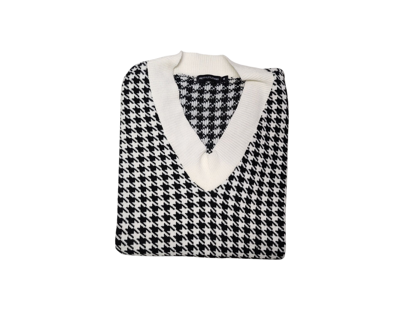 Preloved - PLT - Dogtooth Black & White Vest - Tank Top - V-Neck -  Medium
