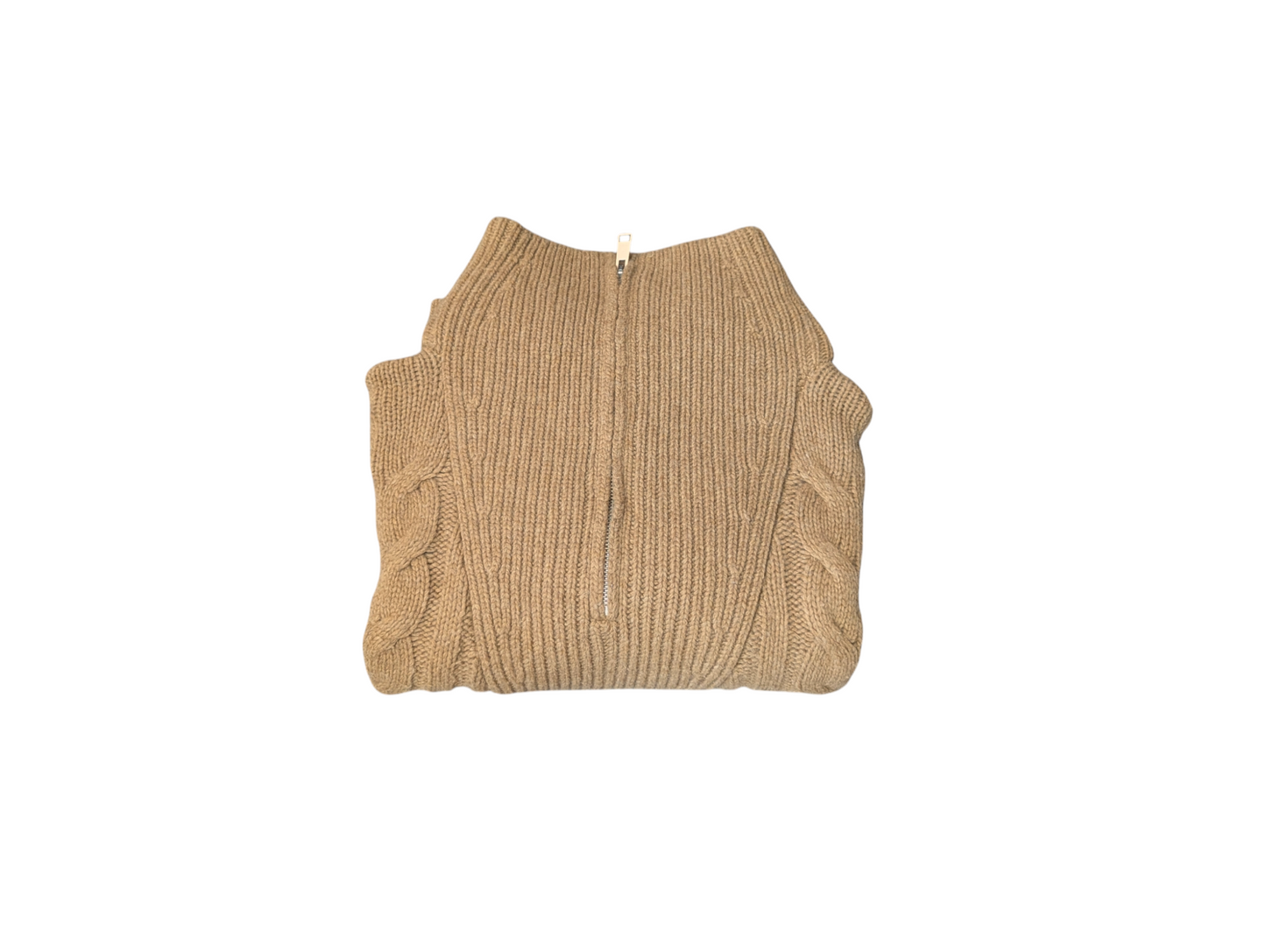 Banana Republic Preloved Tan Cable Half Zip Knit Funnel Neck Small