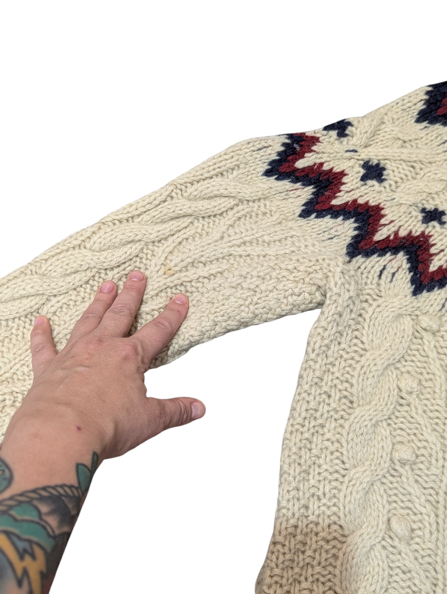 Nordic Vintage Cable Knit Hooded Cardigan Small