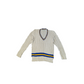 Lily Whites Vintage Preppy Cable Knit Jumper V-Neck with Blue and Yellow Trim Medium