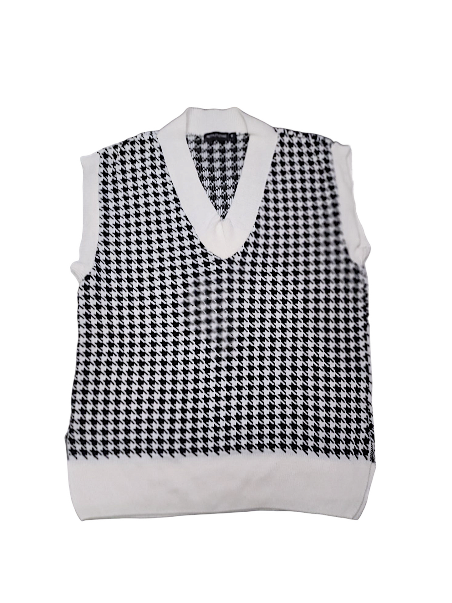 Preloved - PLT - Dogtooth Black & White Vest - Tank Top - V-Neck -  Medium