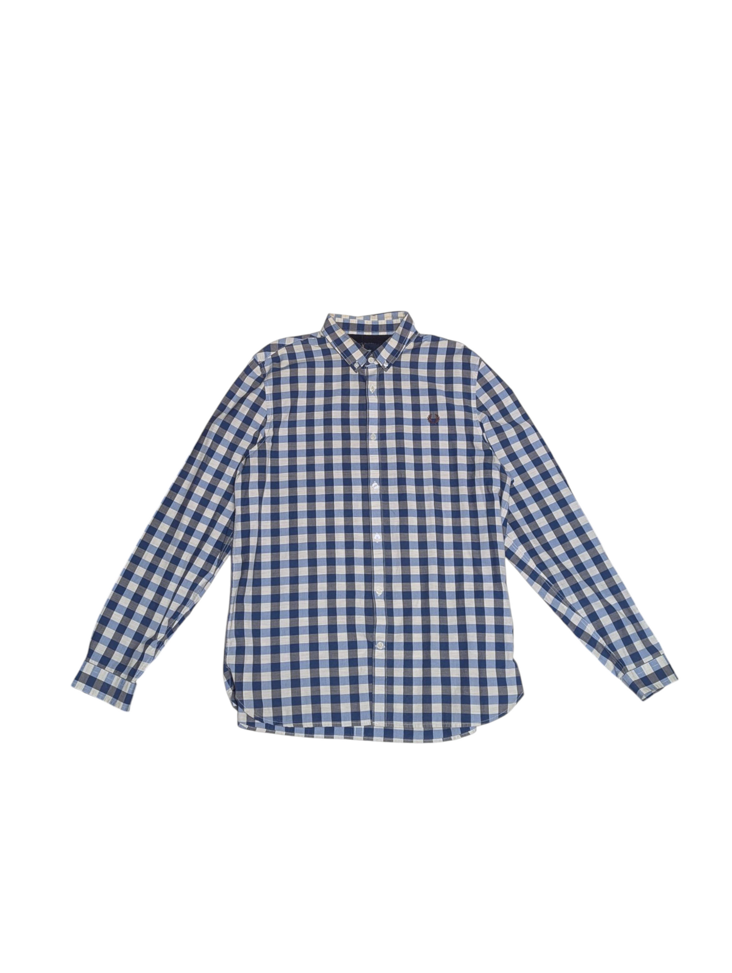 Preloved - FredPerry - Blue & White Gingham Shirt - Long Sleeve - Large