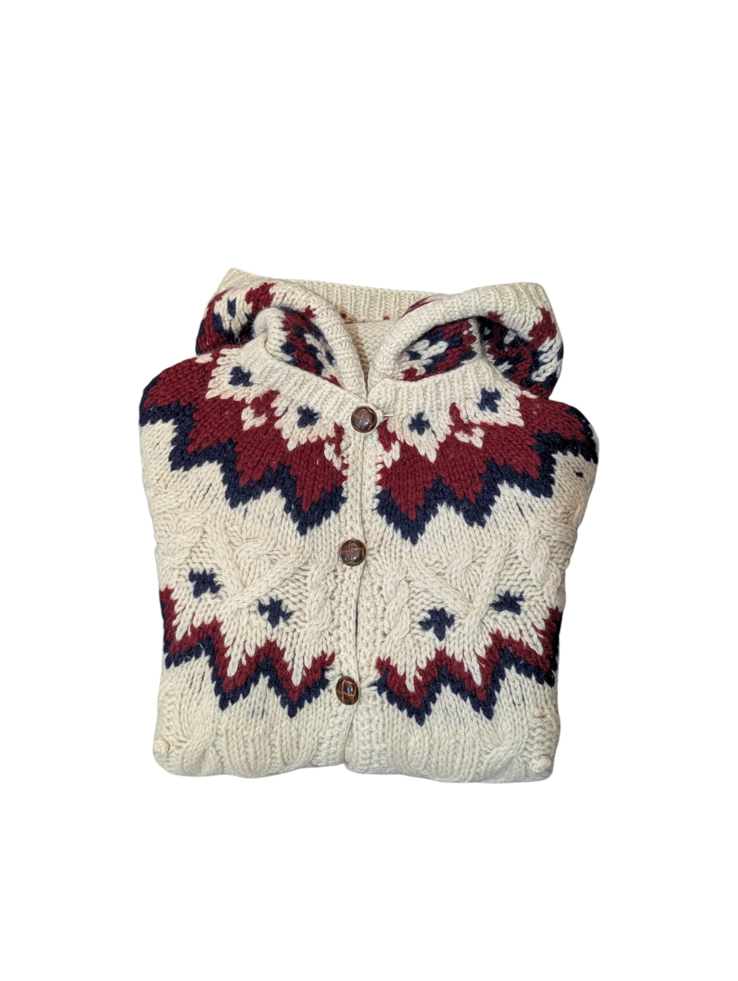 Nordic Vintage Cable Knit Hooded Cardigan Small