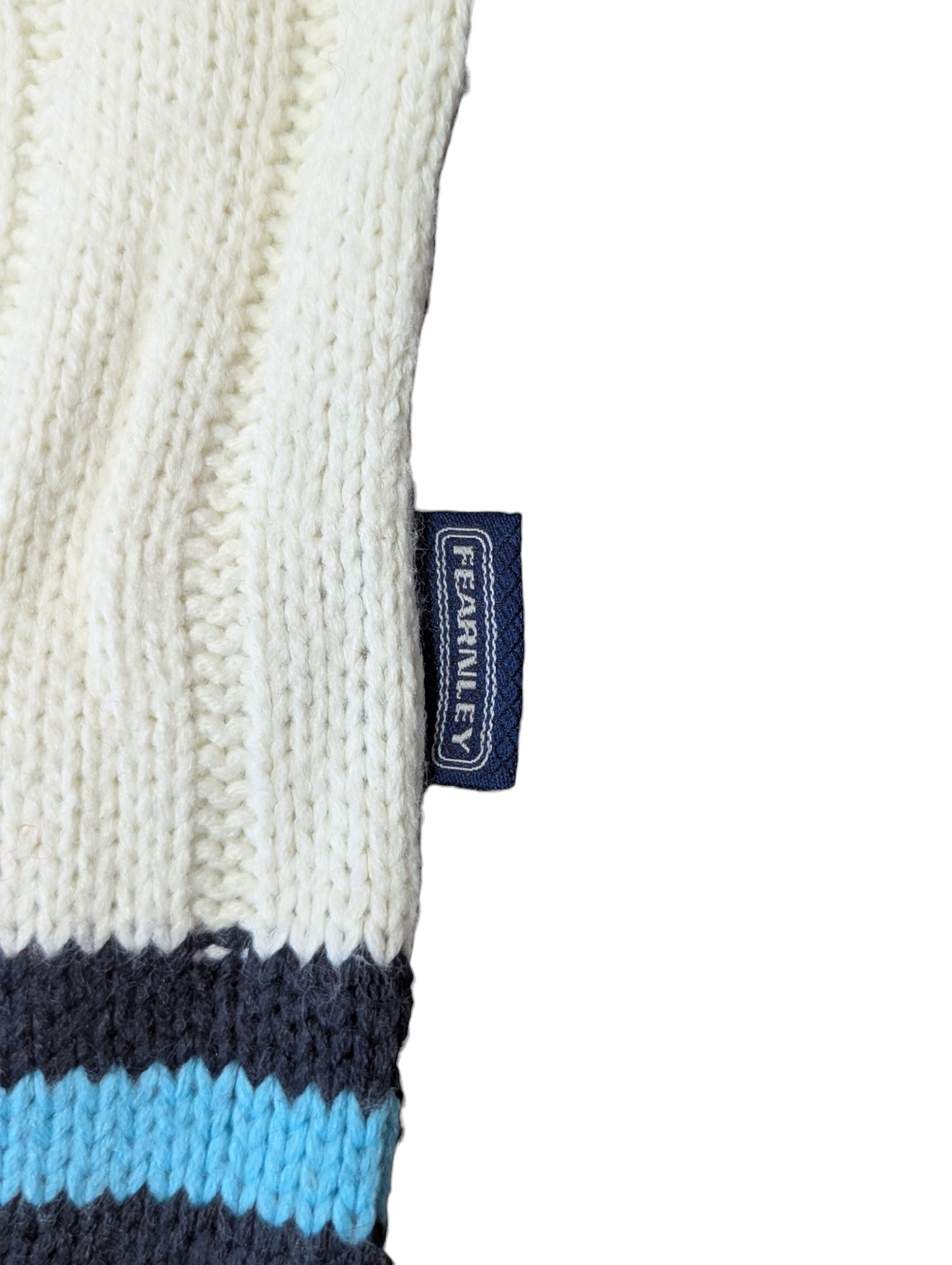 Fearnley Vintage Preppy Cable Knit Jumper V-Neck with Blue and Navy Trim Small