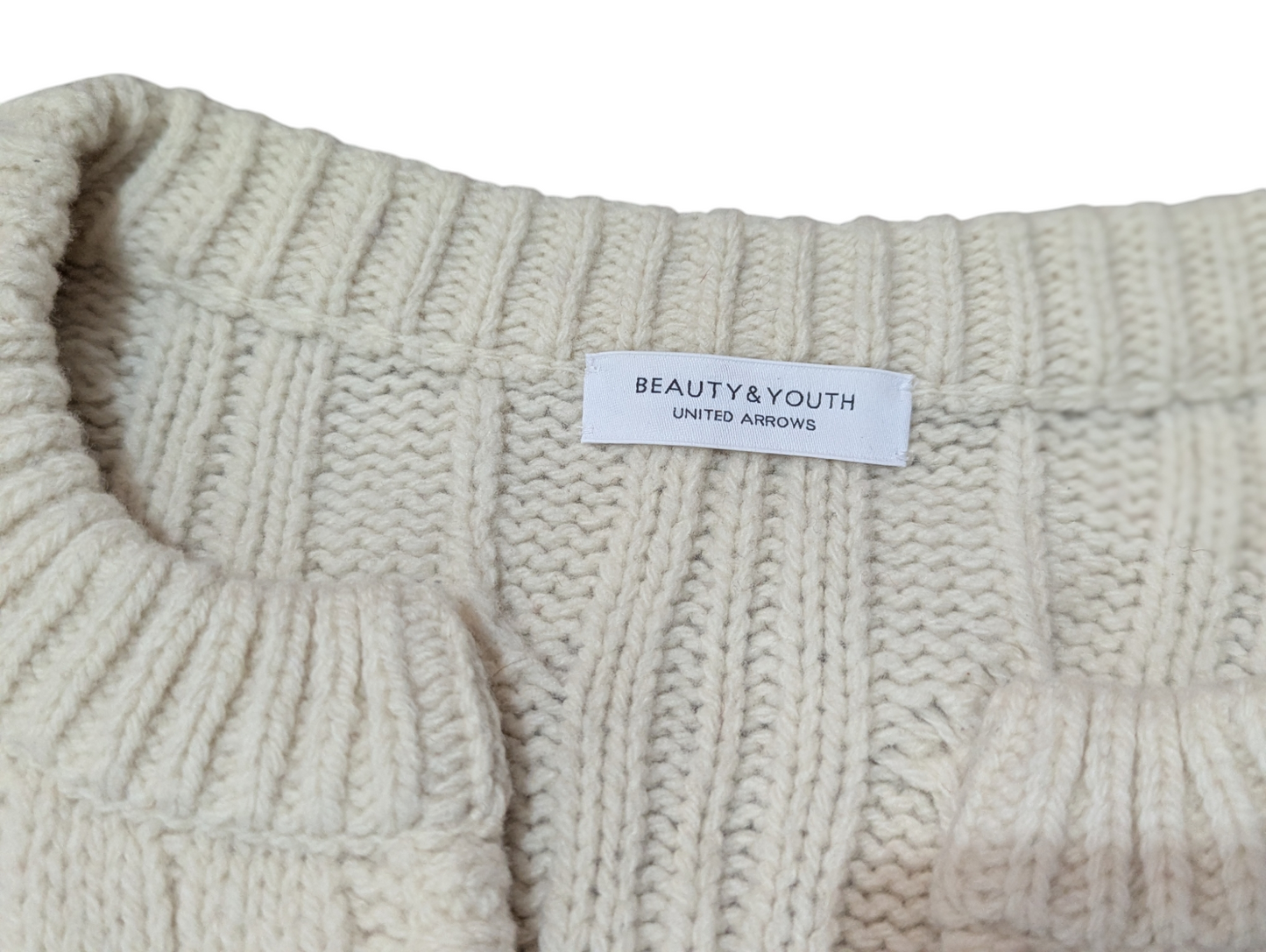 Beauty & Youth Cream Split Crew Neck Cable Knit Jumper Medium
