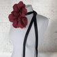 8.5" Red Flower Corsage with Black Ribbon and removable Hair Slide Handmade Recycled Material, Hair Slide
