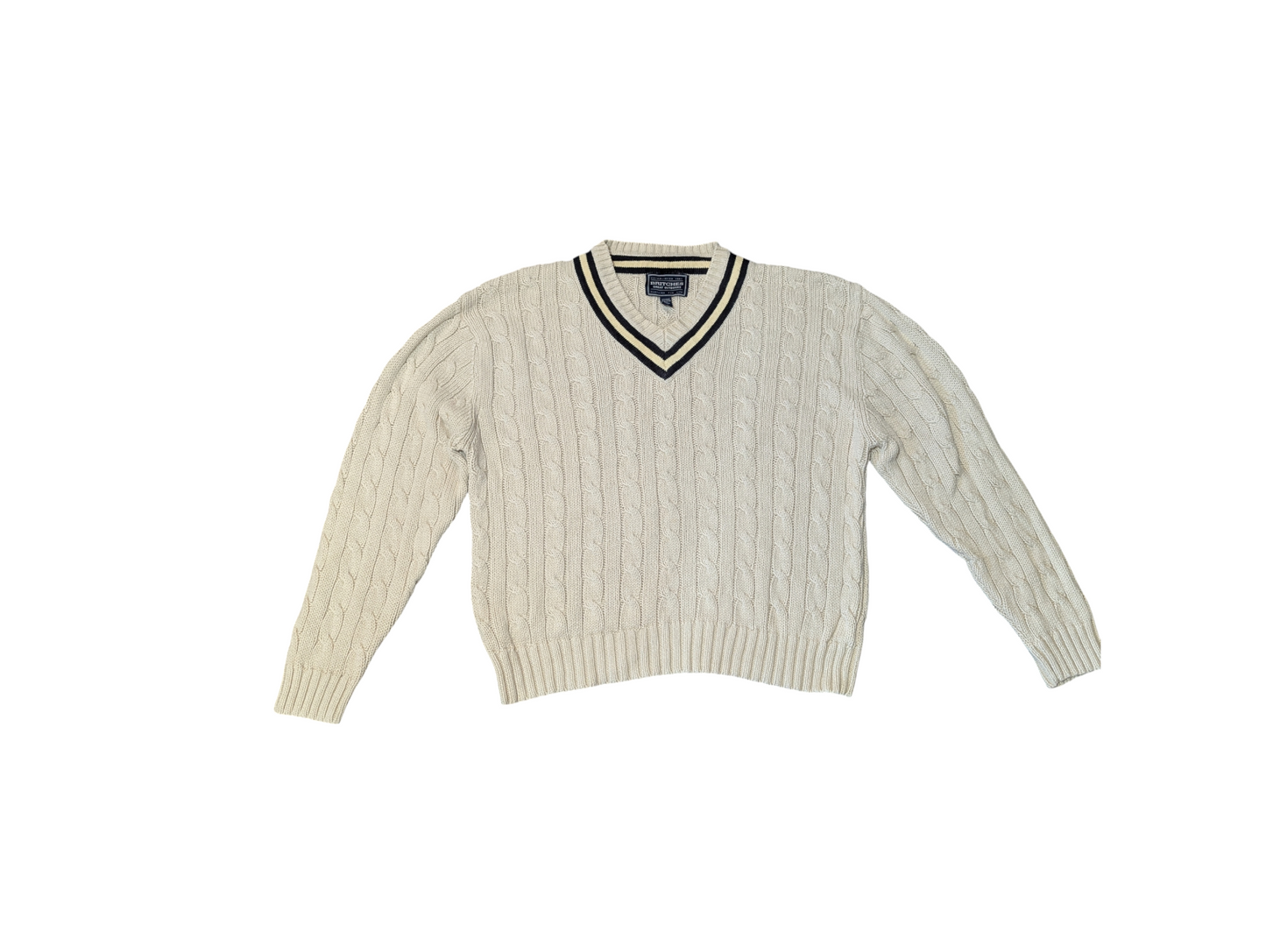 Britches Vintage Sand V-Neck Cable Preppy Knit Jumper XXL