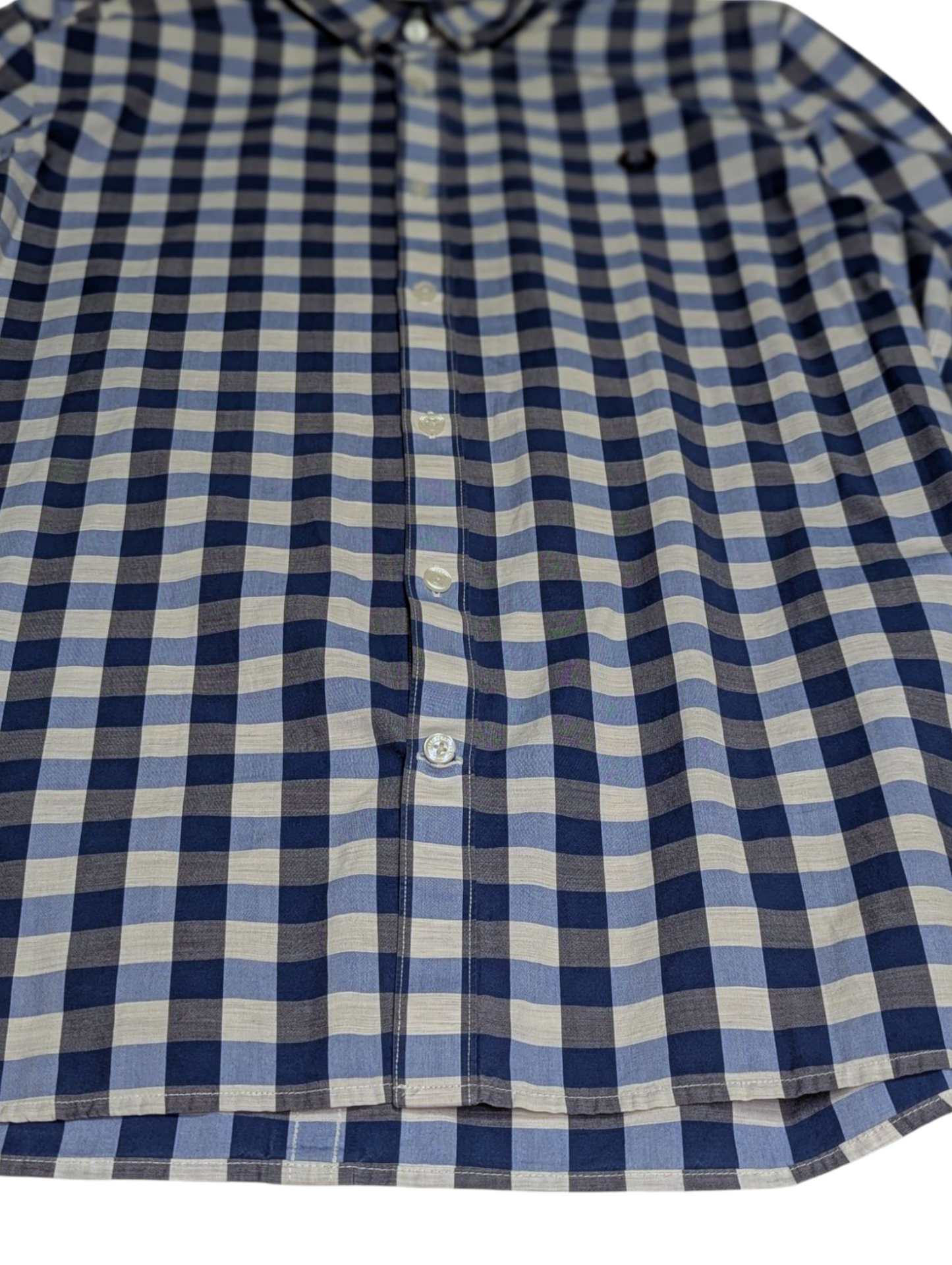 Preloved - FredPerry - Blue & White Gingham Shirt - Long Sleeve - Large