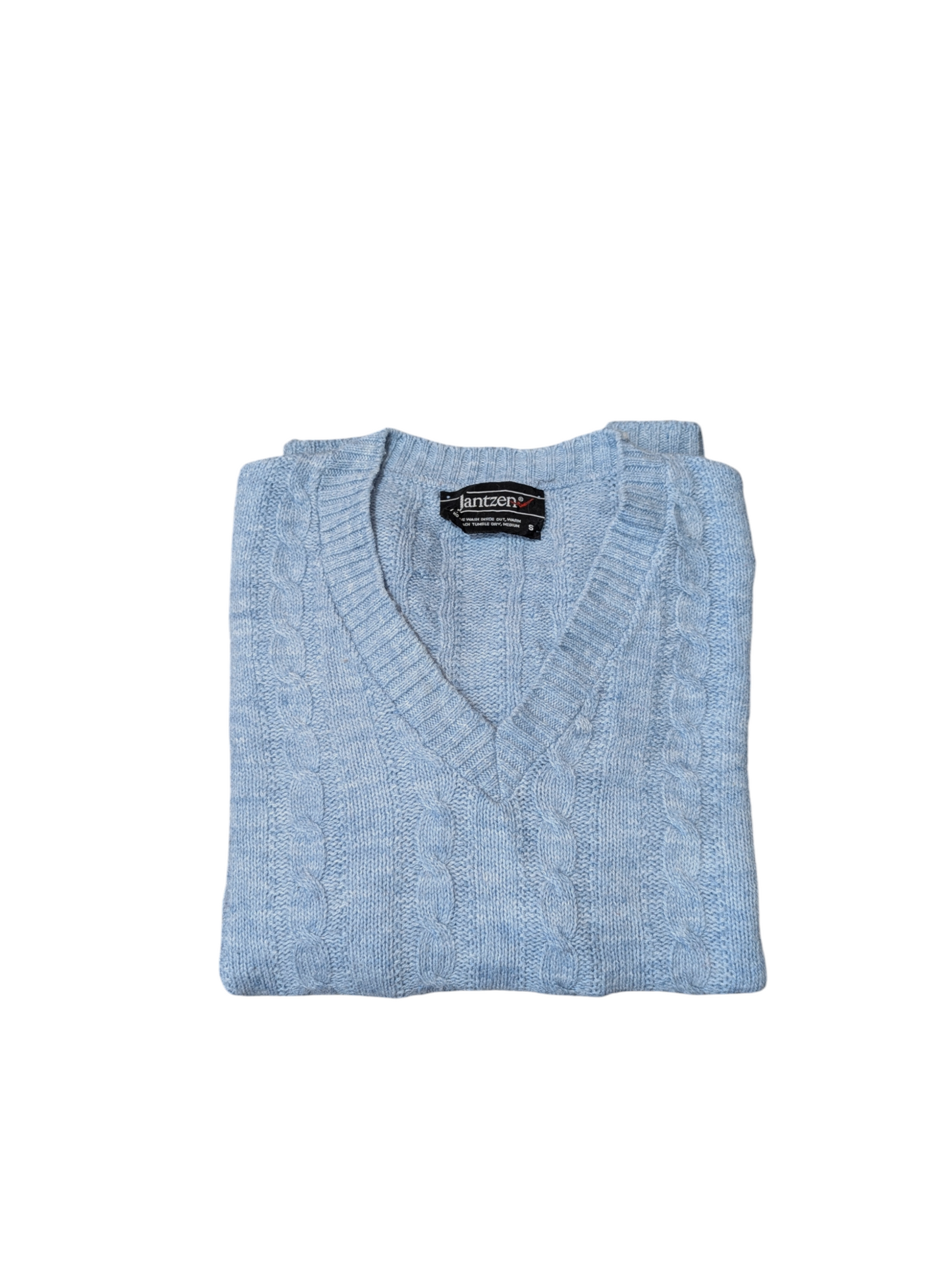Jantzens Vintage Baby Blue Cable Knit V-Neck Sweater Small