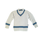 Fearnley Vintage Preppy Cable Knit Jumper V-Neck with Blue and Navy Trim Small