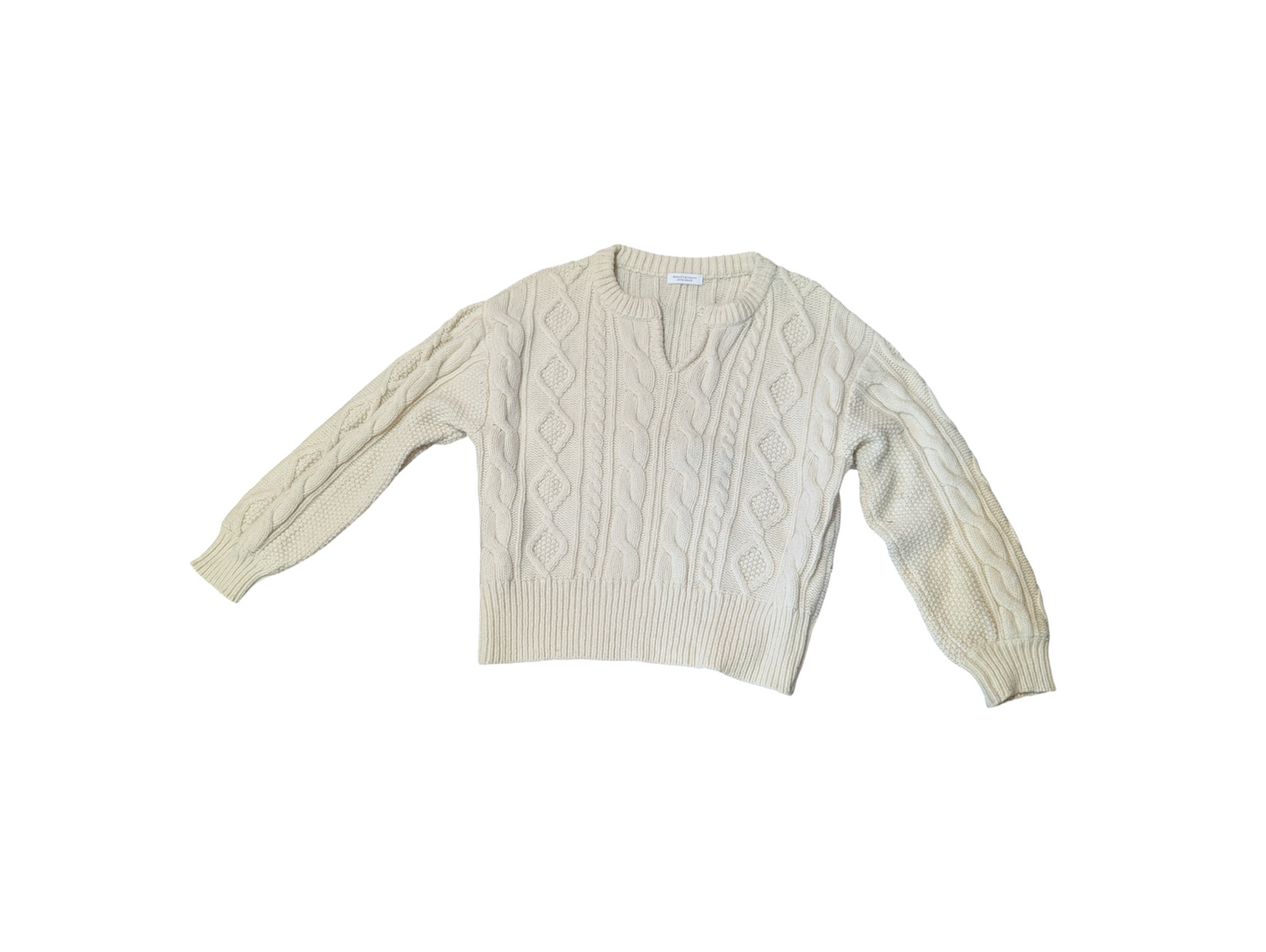 Beauty & Youth Cream Split Crew Neck Cable Knit Jumper Medium