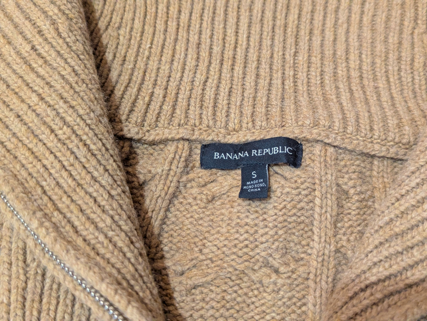 Banana Republic Preloved Tan Cable Half Zip Knit Funnel Neck Small
