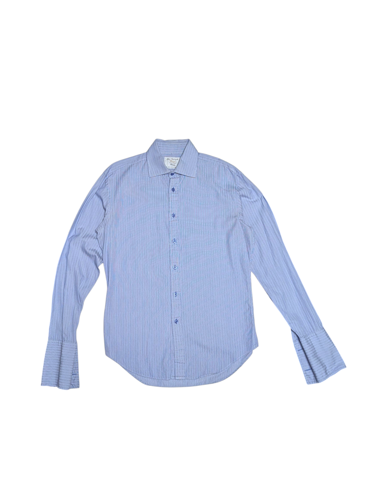 Preloved - TM Lewin - Blue & White Dress Shirt - Double Cuff Sleeve - Medium