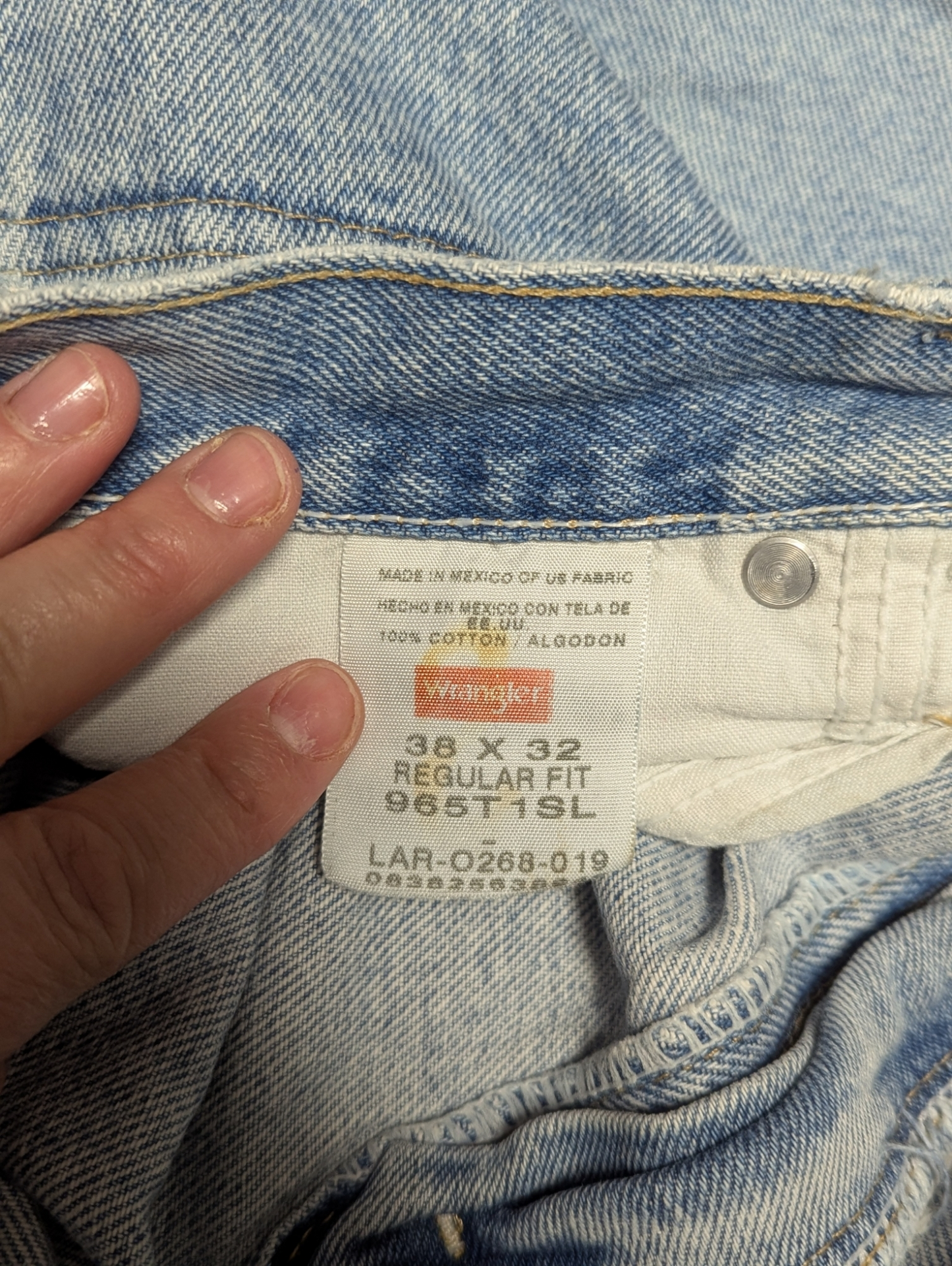 Wrangler Stone Wash Regular Fit Denim Jeans 38" Waist