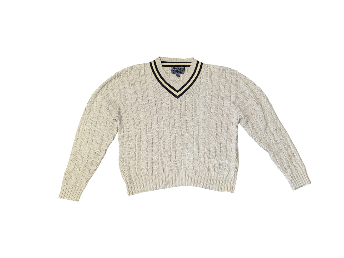 Britches Vintage Sand V-Neck Cable Preppy Knit Jumper XXL