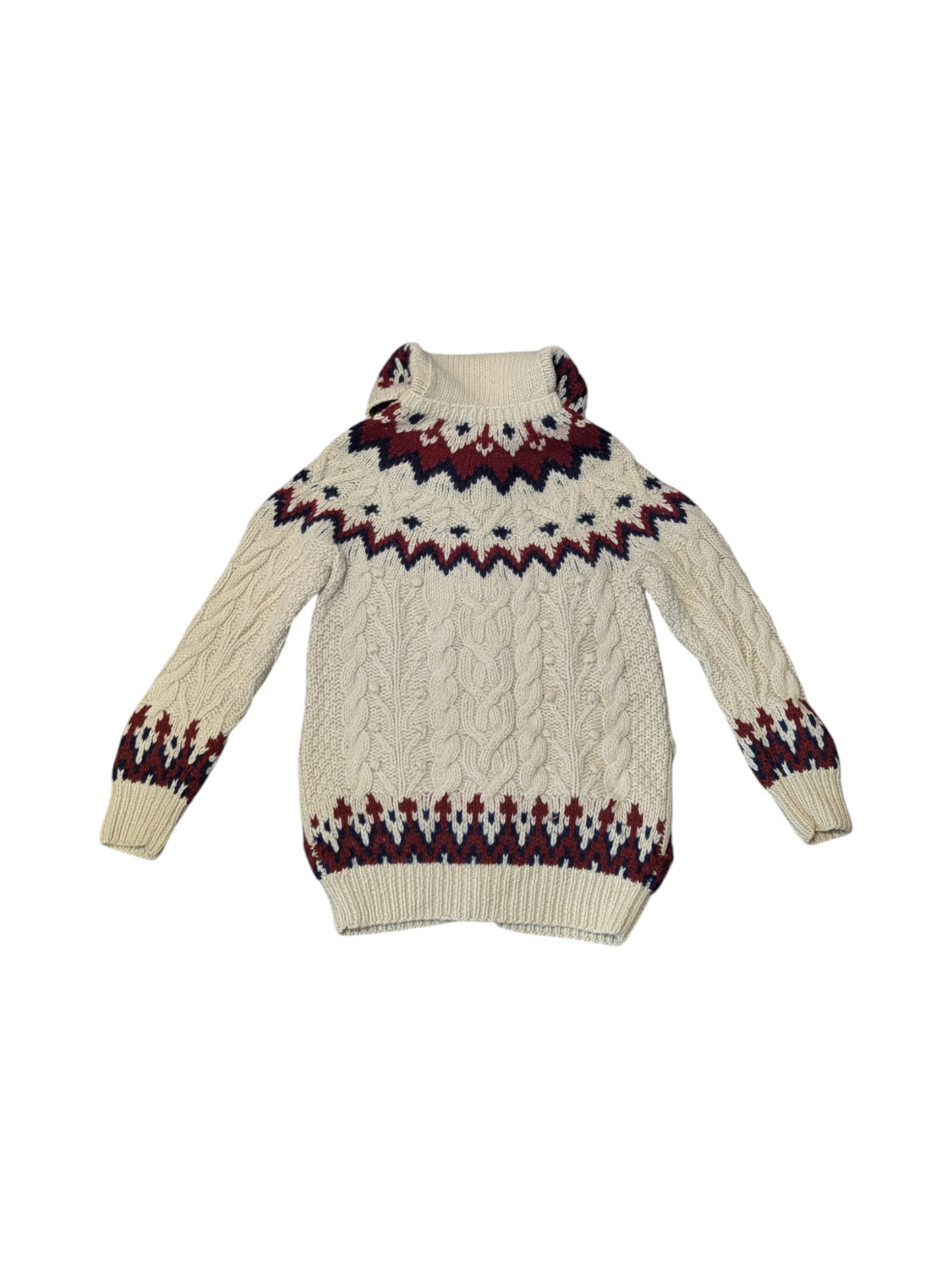 Nordic Vintage Cable Knit Hooded Cardigan Small