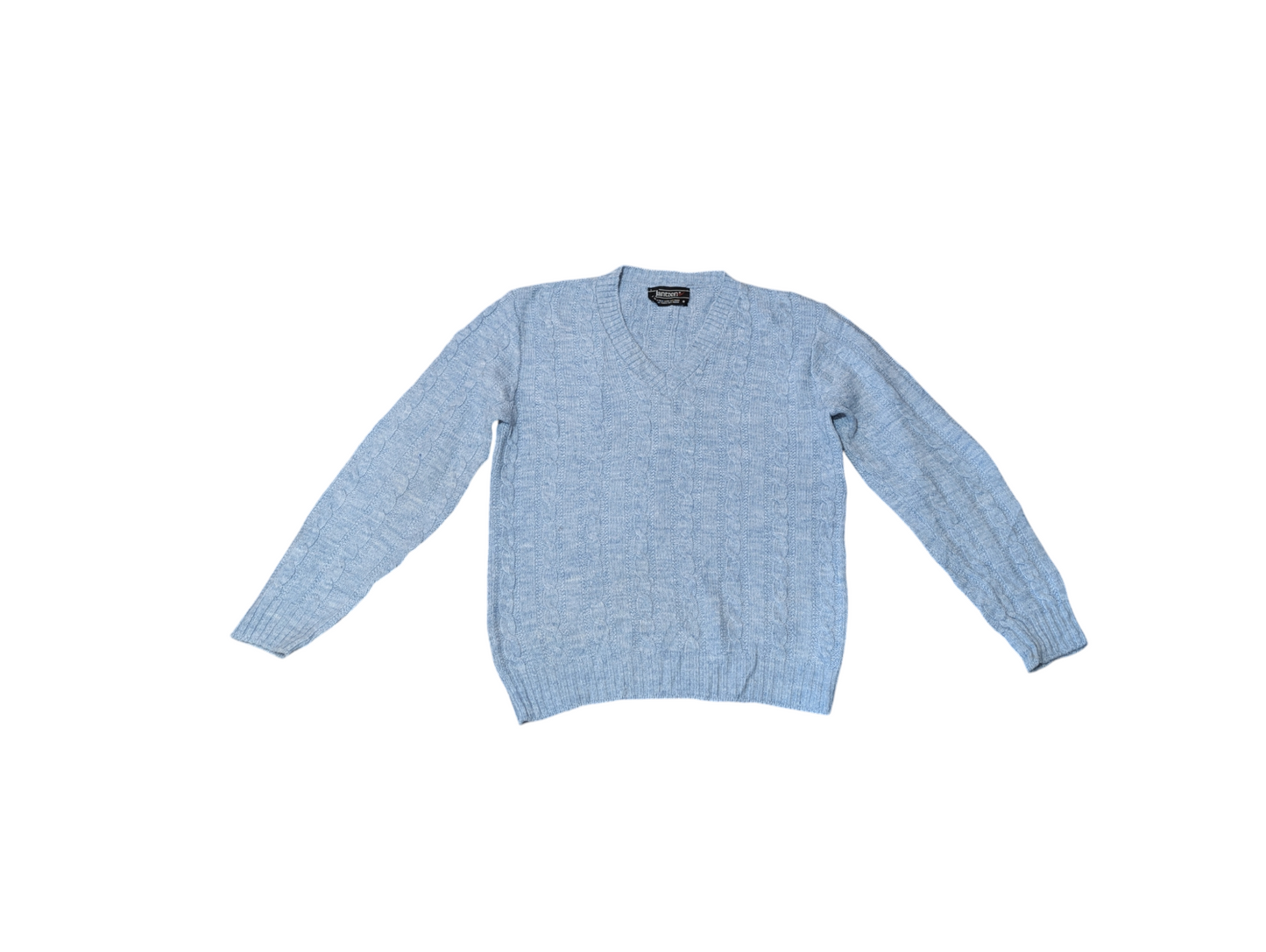 Jantzens Vintage Baby Blue Cable Knit V-Neck Sweater Small