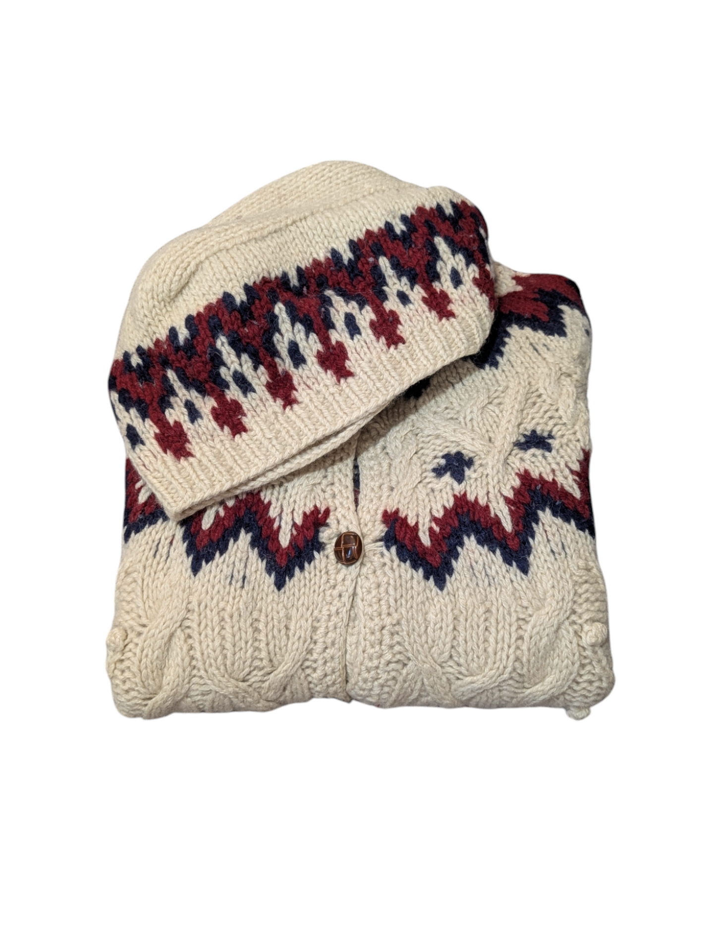 Nordic Vintage Cable Knit Hooded Cardigan Small