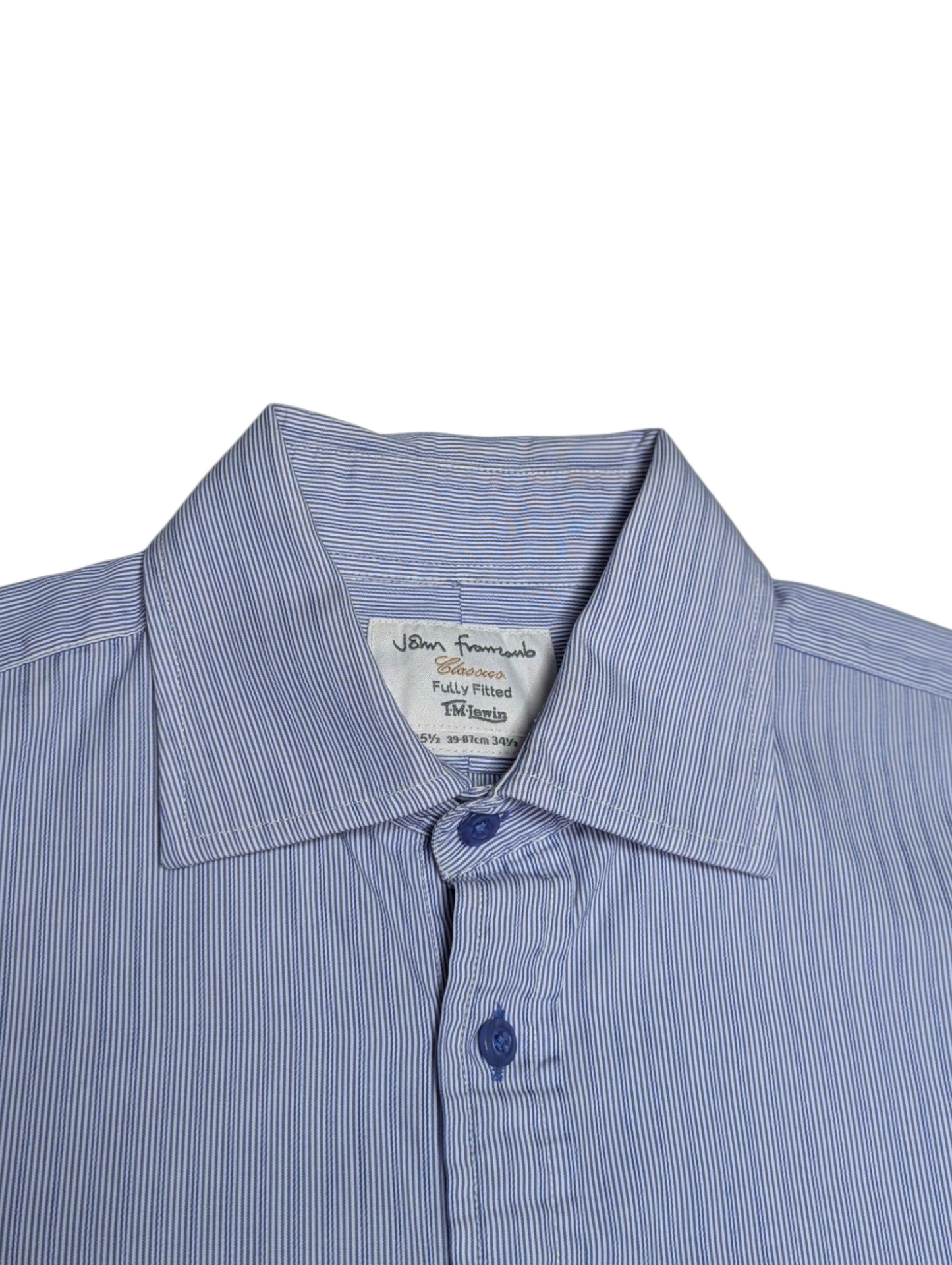 Preloved - TM Lewin - Blue & White Dress Shirt - Double Cuff Sleeve - Medium