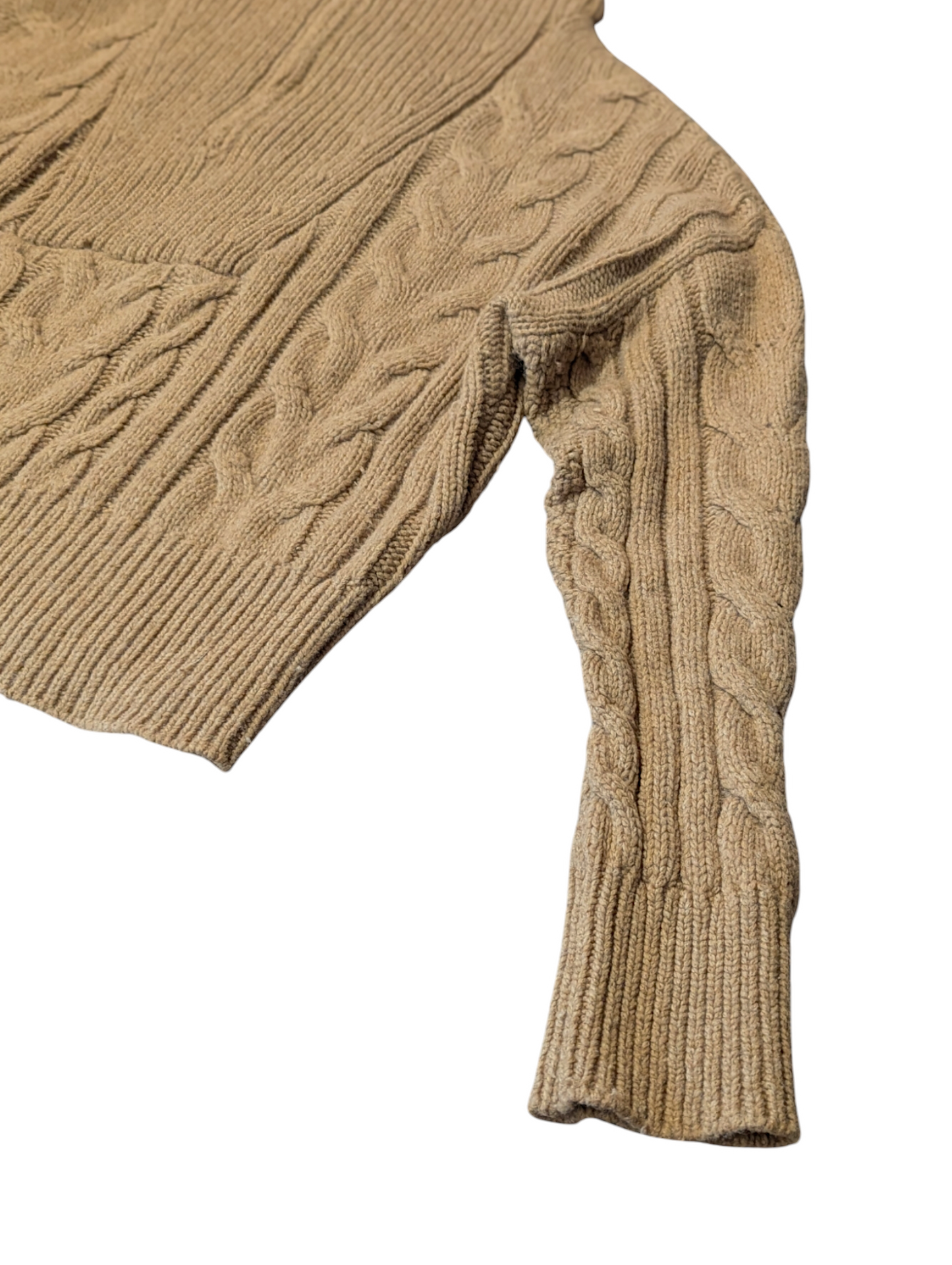 Banana Republic Preloved Tan Cable Half Zip Knit Funnel Neck Small