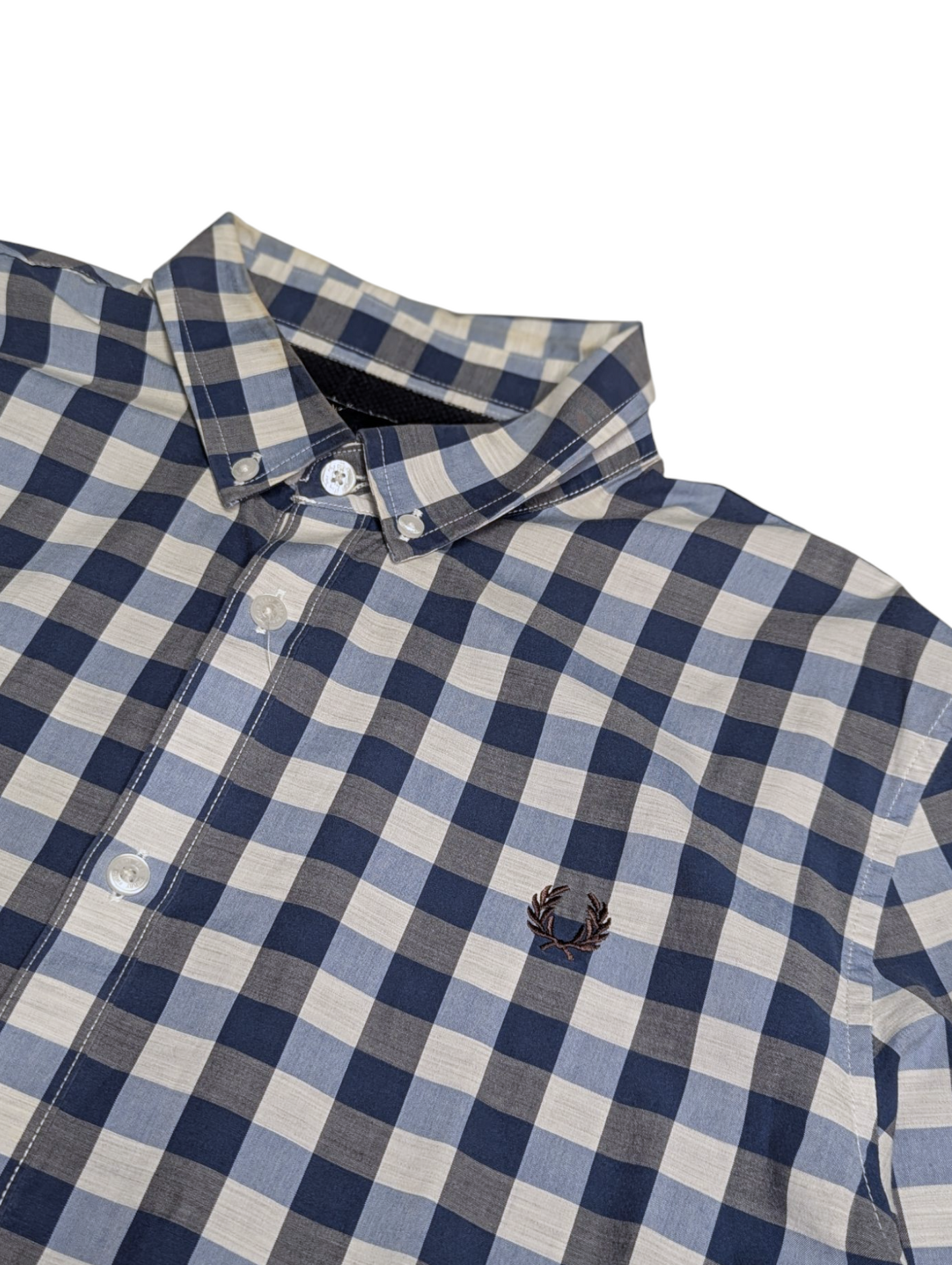 Preloved - FredPerry - Blue & White Gingham Shirt - Long Sleeve - Large