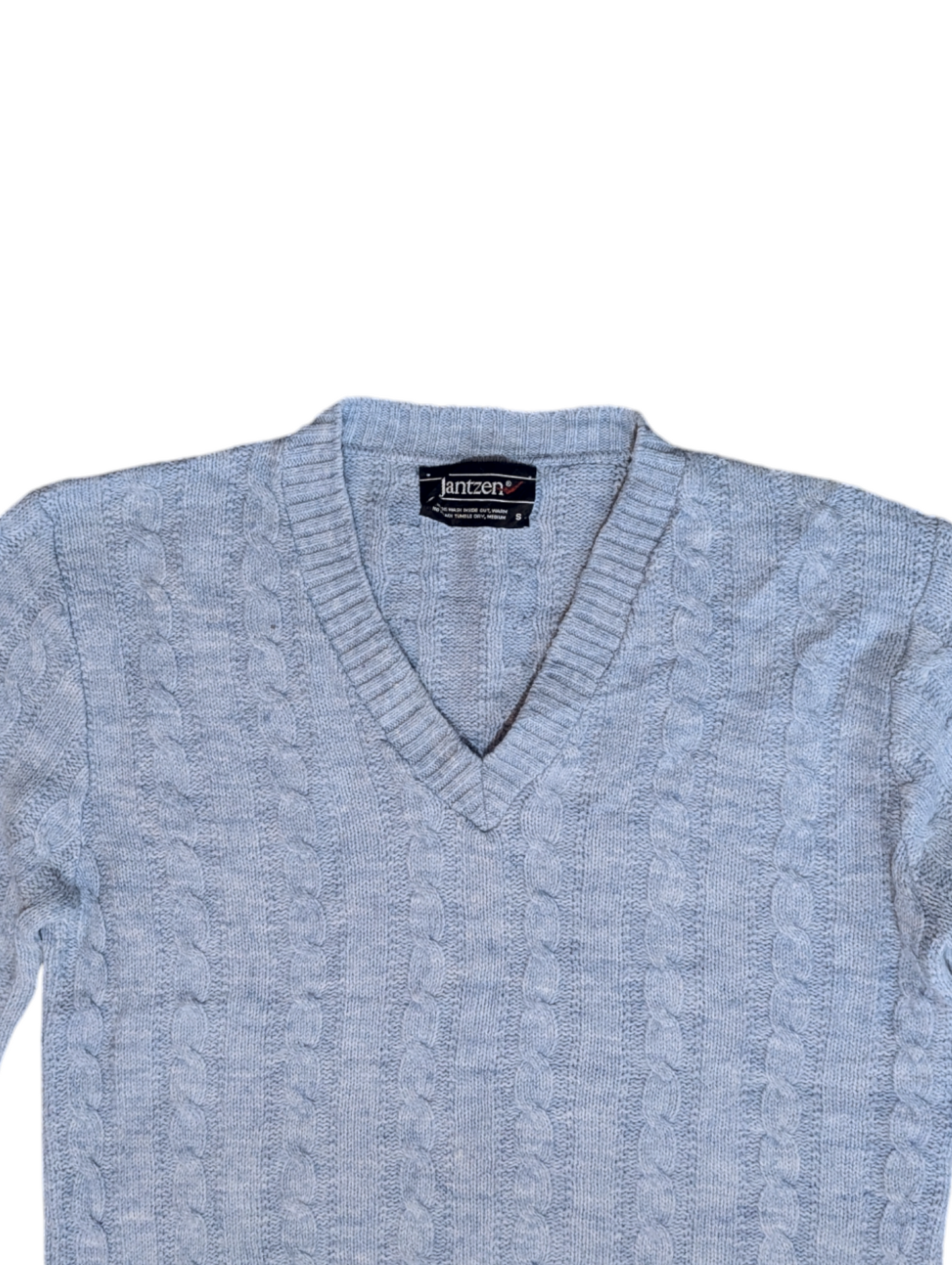 Jantzens Vintage Baby Blue Cable Knit V-Neck Sweater Small
