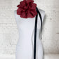 8.5" Red Flower Corsage with Black Ribbon and removable Hair Slide Handmade Recycled Material, Hair Slide