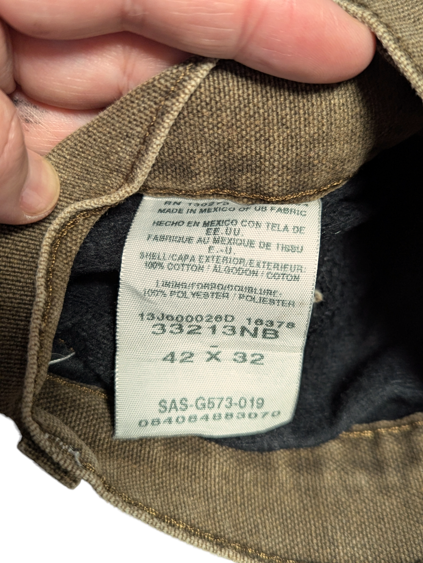 Wrangler Tan Fleece Lined Workwear Baggy Straight Leg Tan Fleece Lined Jeans 42"