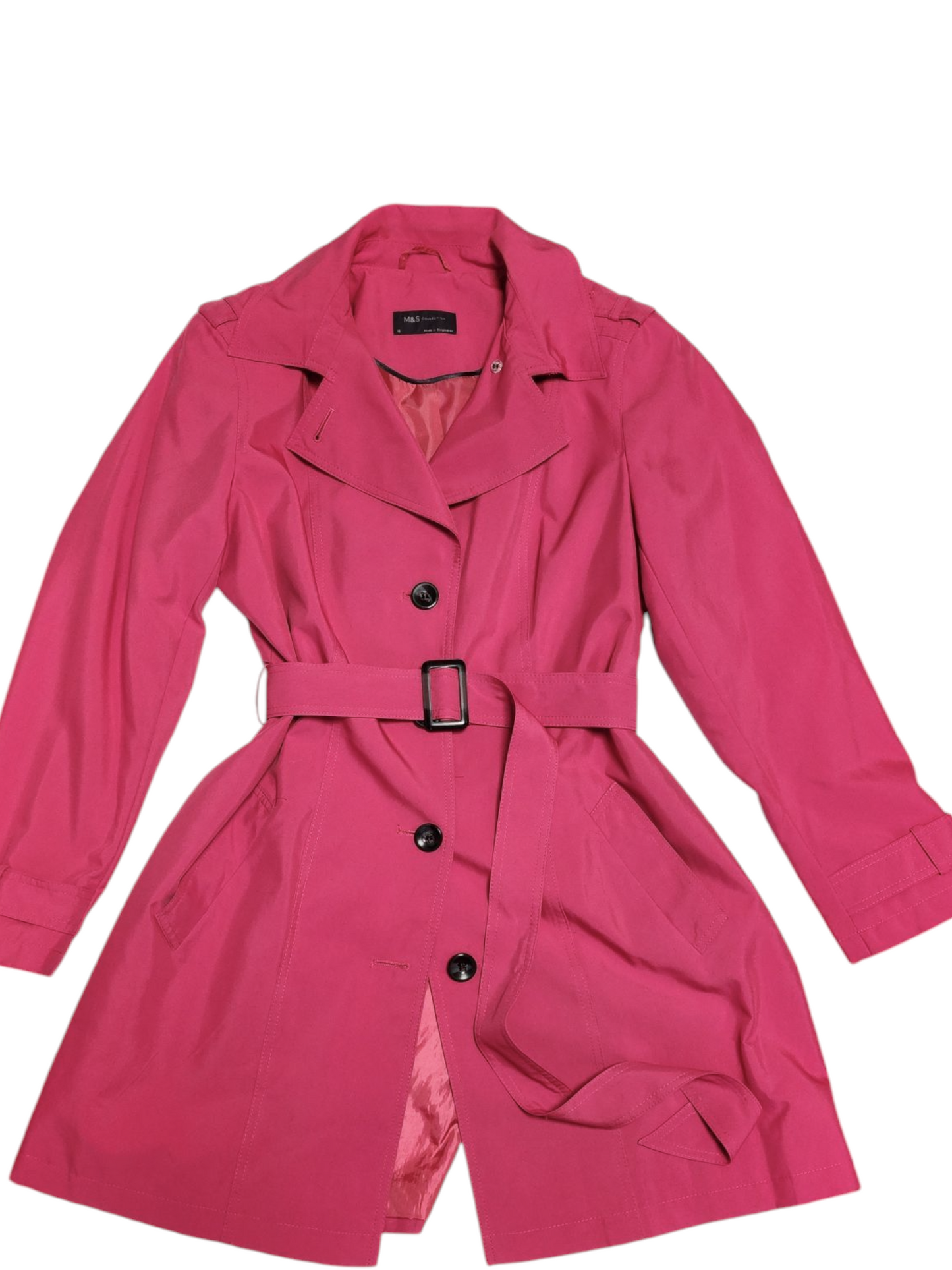 Preloved M&S Hot pink belted trench coat mac UK16