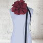 8.5" Red Flower Corsage with Black Ribbon and removable Hair Slide Handmade Recycled Material, Hair Slide