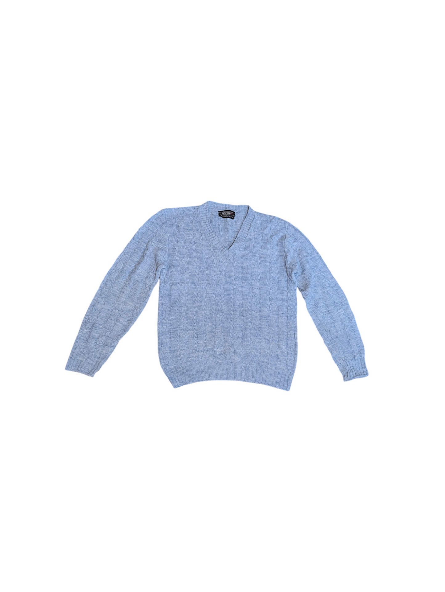 Jantzens Vintage Baby Blue Cable Knit V-Neck Sweater Small