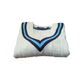 Fearnley Vintage Preppy Cable Knit Jumper V-Neck with Blue and Navy Trim Small