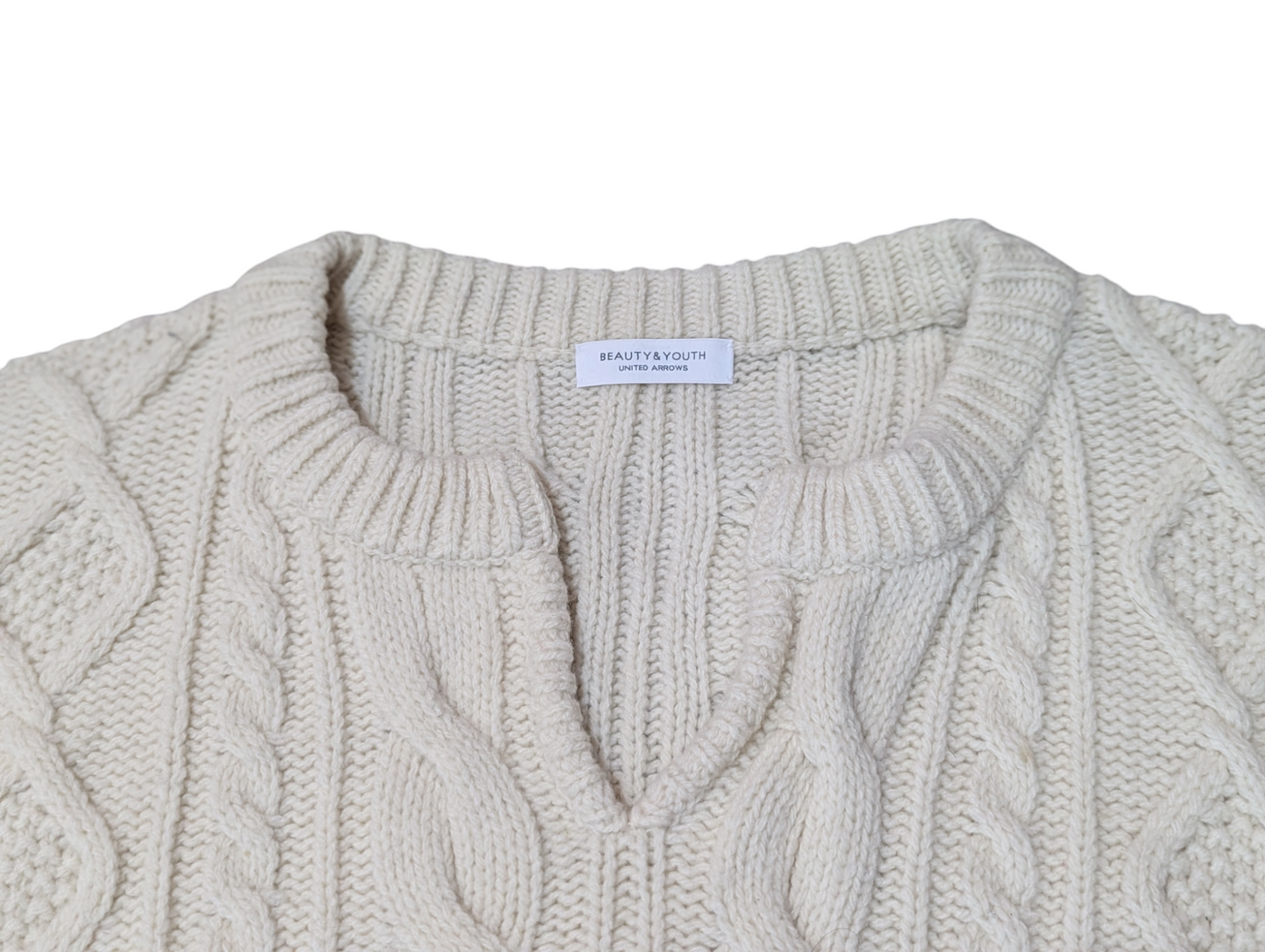 Beauty & Youth Cream Split Crew Neck Cable Knit Jumper Medium