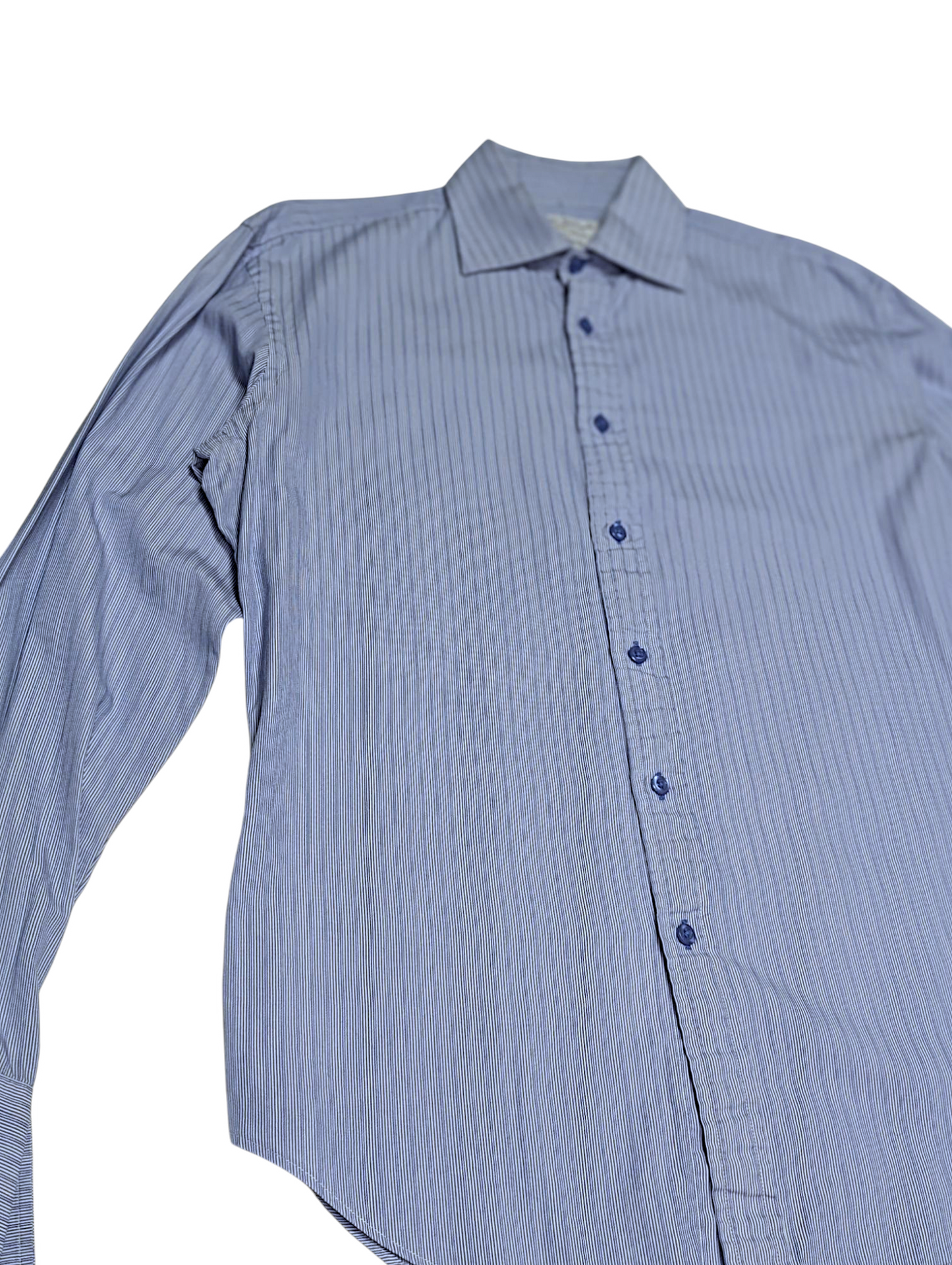 Preloved - TM Lewin - Blue & White Dress Shirt - Double Cuff Sleeve - Medium