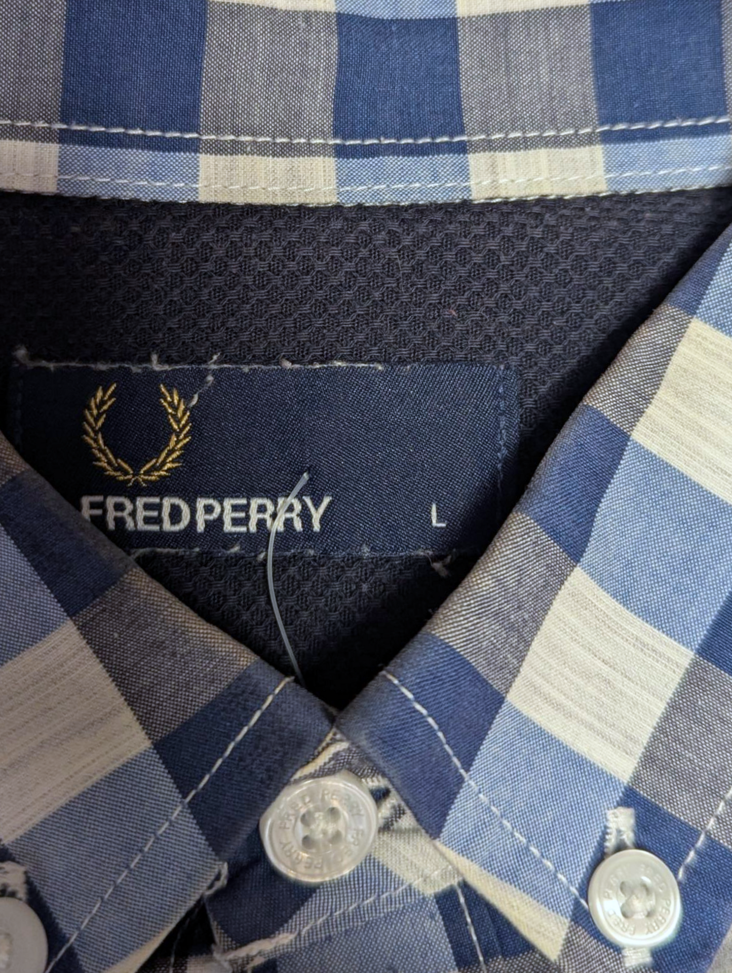 Preloved - FredPerry - Blue & White Gingham Shirt - Long Sleeve - Large
