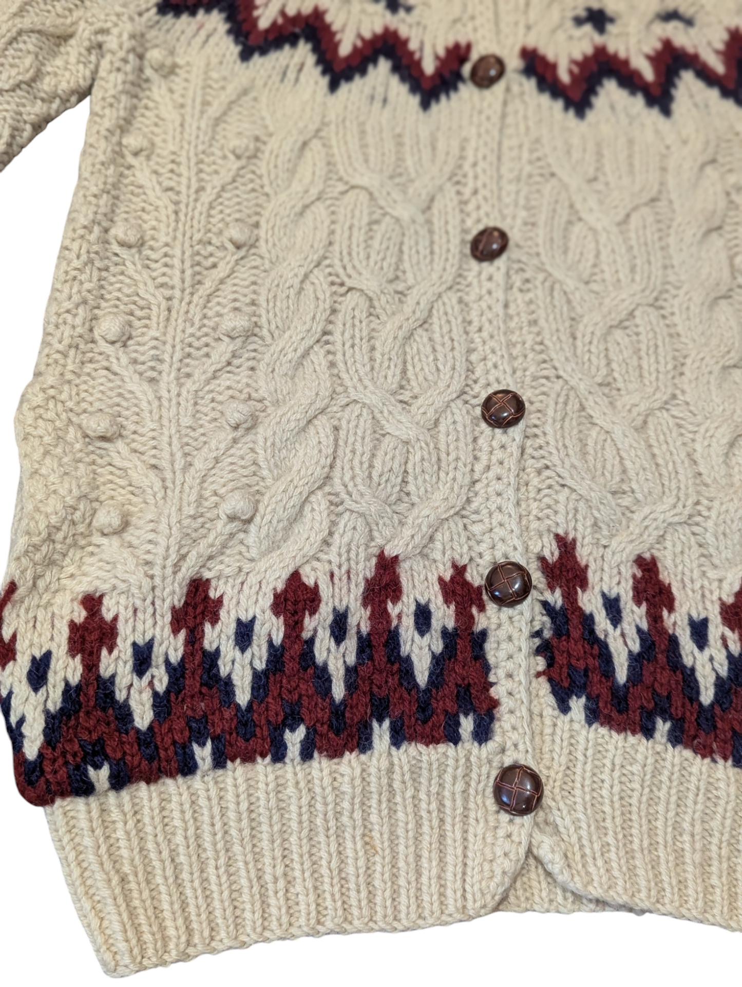 Nordic Vintage Cable Knit Hooded Cardigan Small