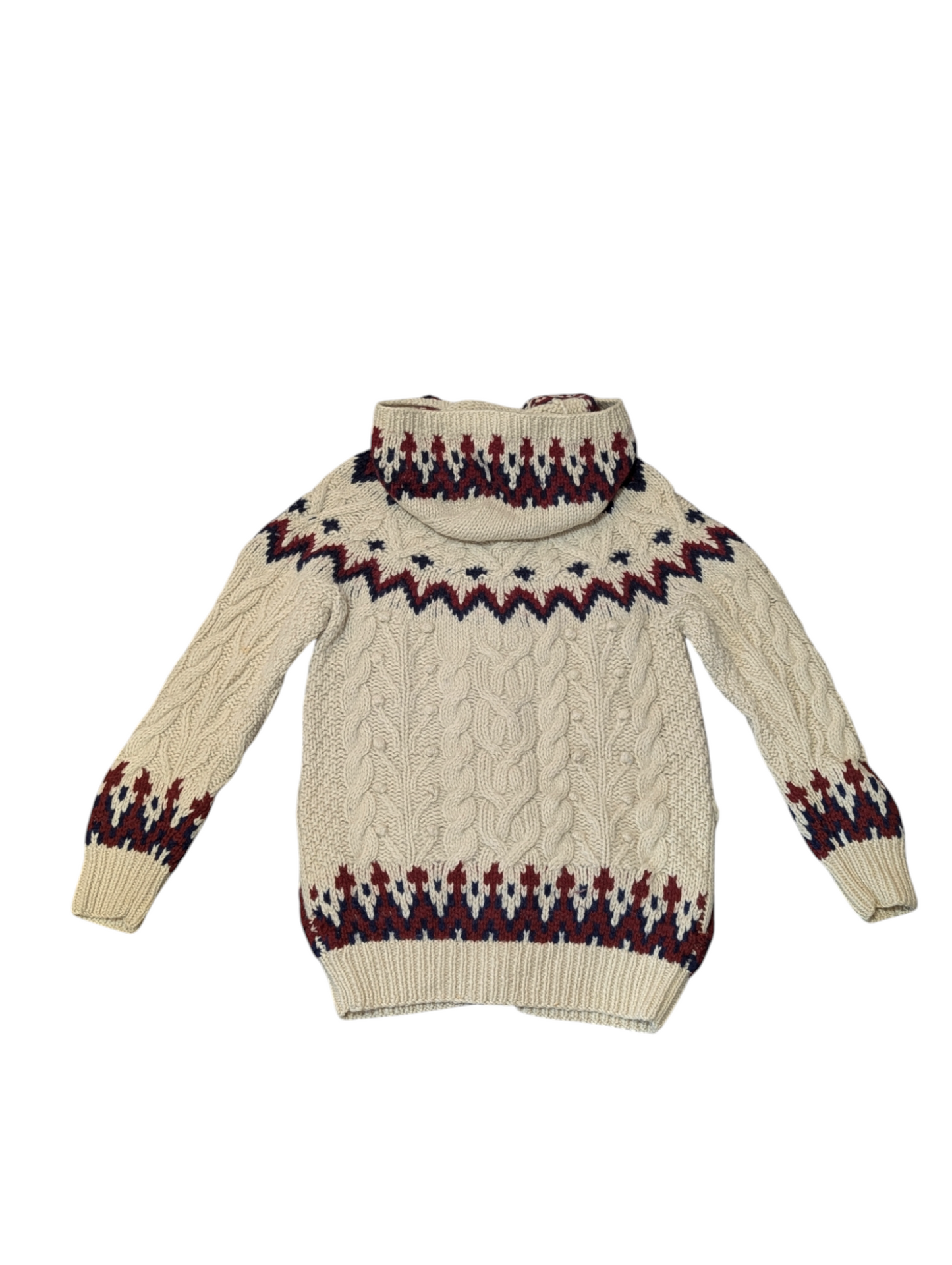 Nordic Vintage Cable Knit Hooded Cardigan Small