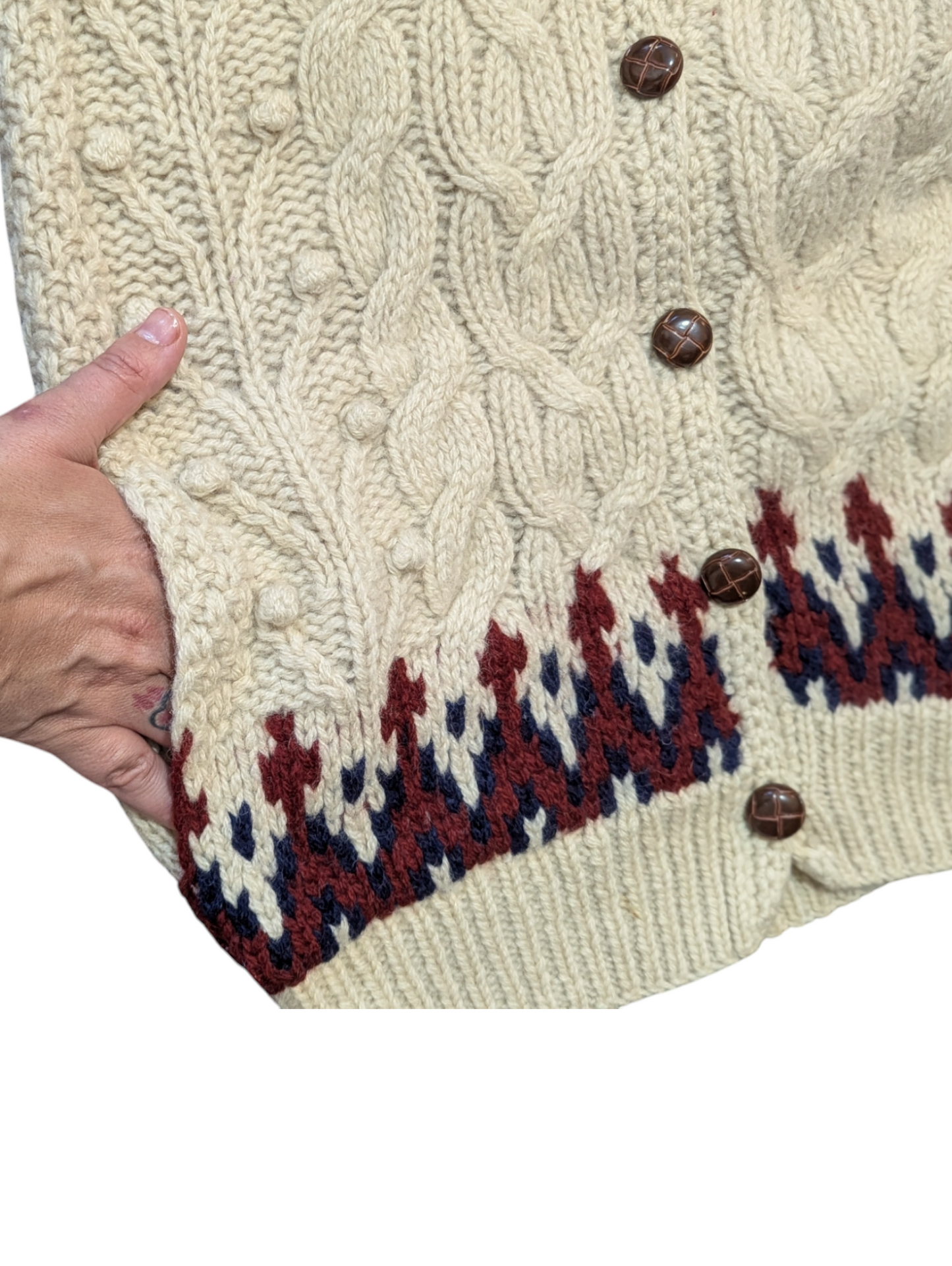 Nordic Vintage Cable Knit Hooded Cardigan Small
