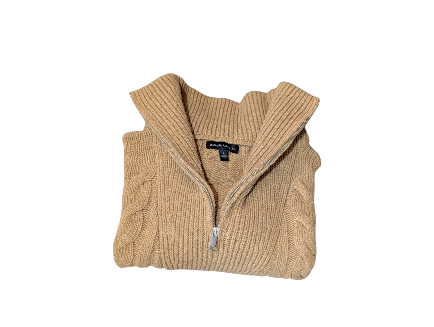 Banana Republic Preloved Tan Cable Half Zip Knit Funnel Neck Small