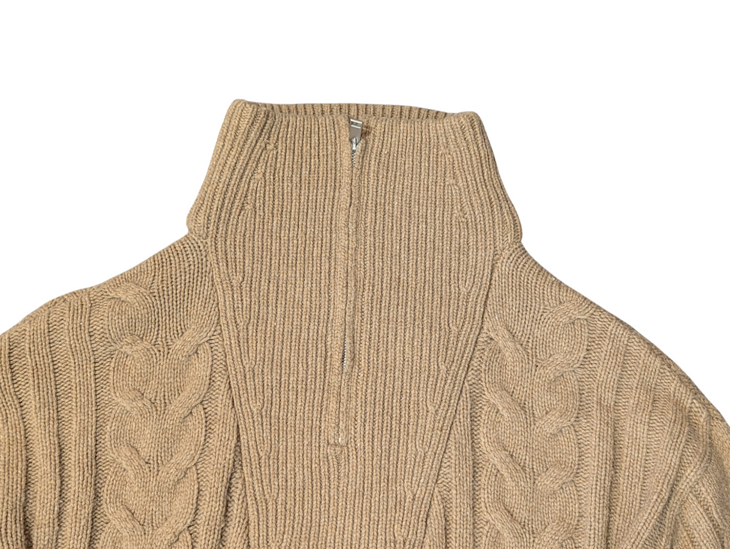Banana Republic Preloved Tan Cable Half Zip Knit Funnel Neck Small