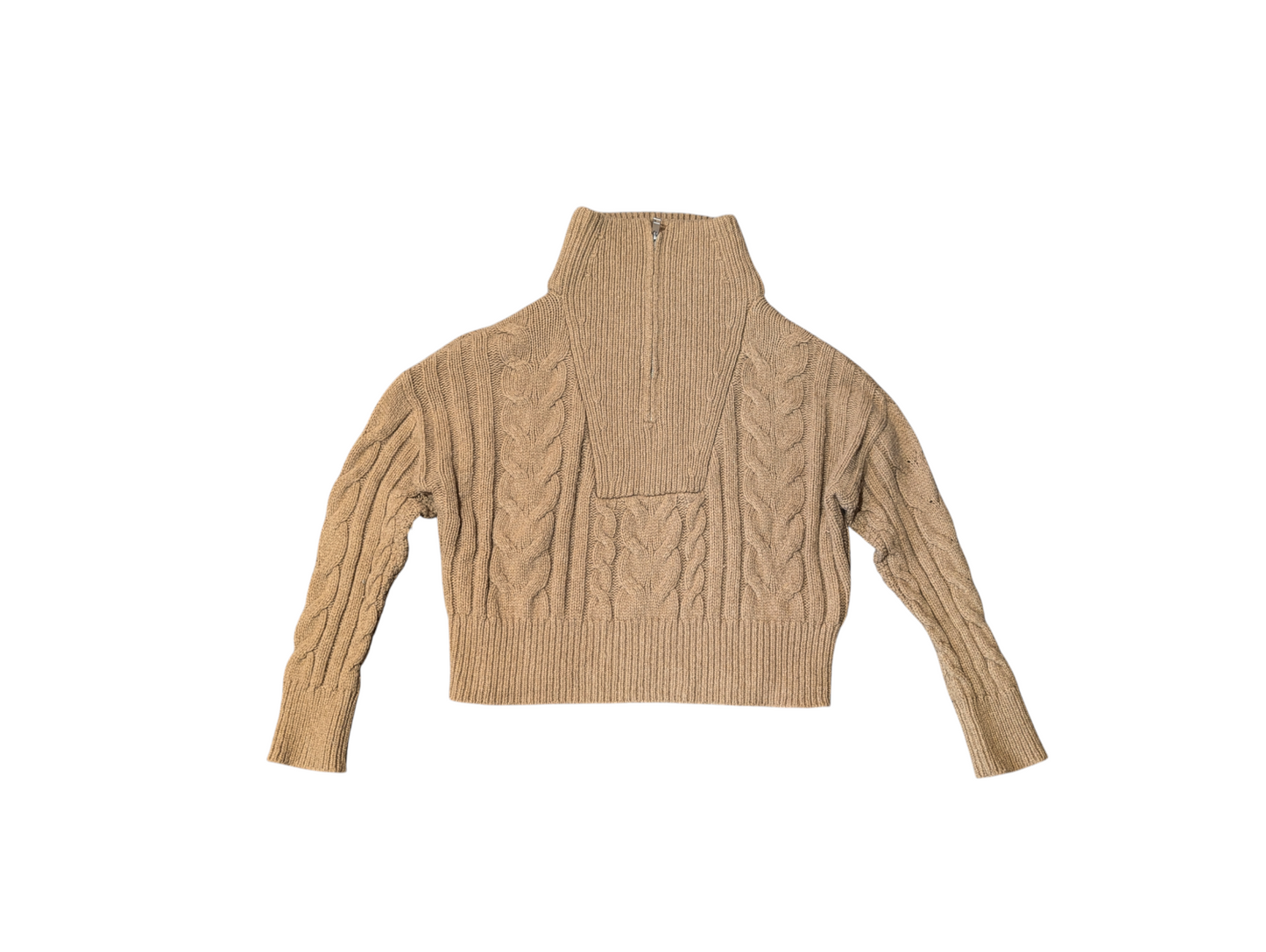 Banana Republic Preloved Tan Cable Half Zip Knit Funnel Neck Small