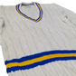 Lily Whites Vintage Preppy Cable Knit Jumper V-Neck with Blue and Yellow Trim Medium