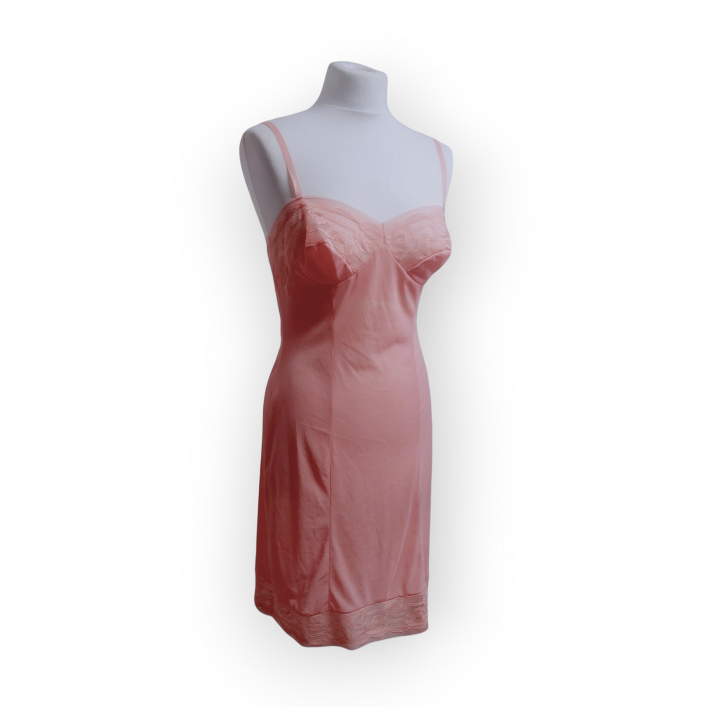 Vintage Coral Slip Lingerie Dress with lace trim Dorothy Perkins UK8