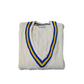 Lily Whites Vintage Preppy Cable Knit Jumper V-Neck with Blue and Yellow Trim Medium