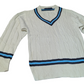 Fearnley Vintage Preppy Cable Knit Jumper V-Neck with Blue and Navy Trim Small