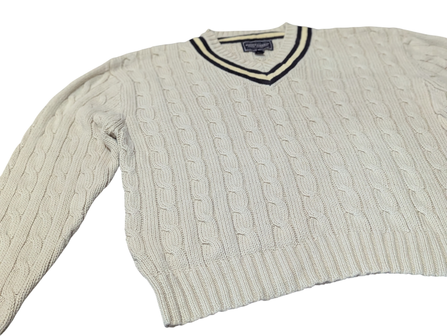 Britches Vintage Sand V-Neck Cable Preppy Knit Jumper XXL