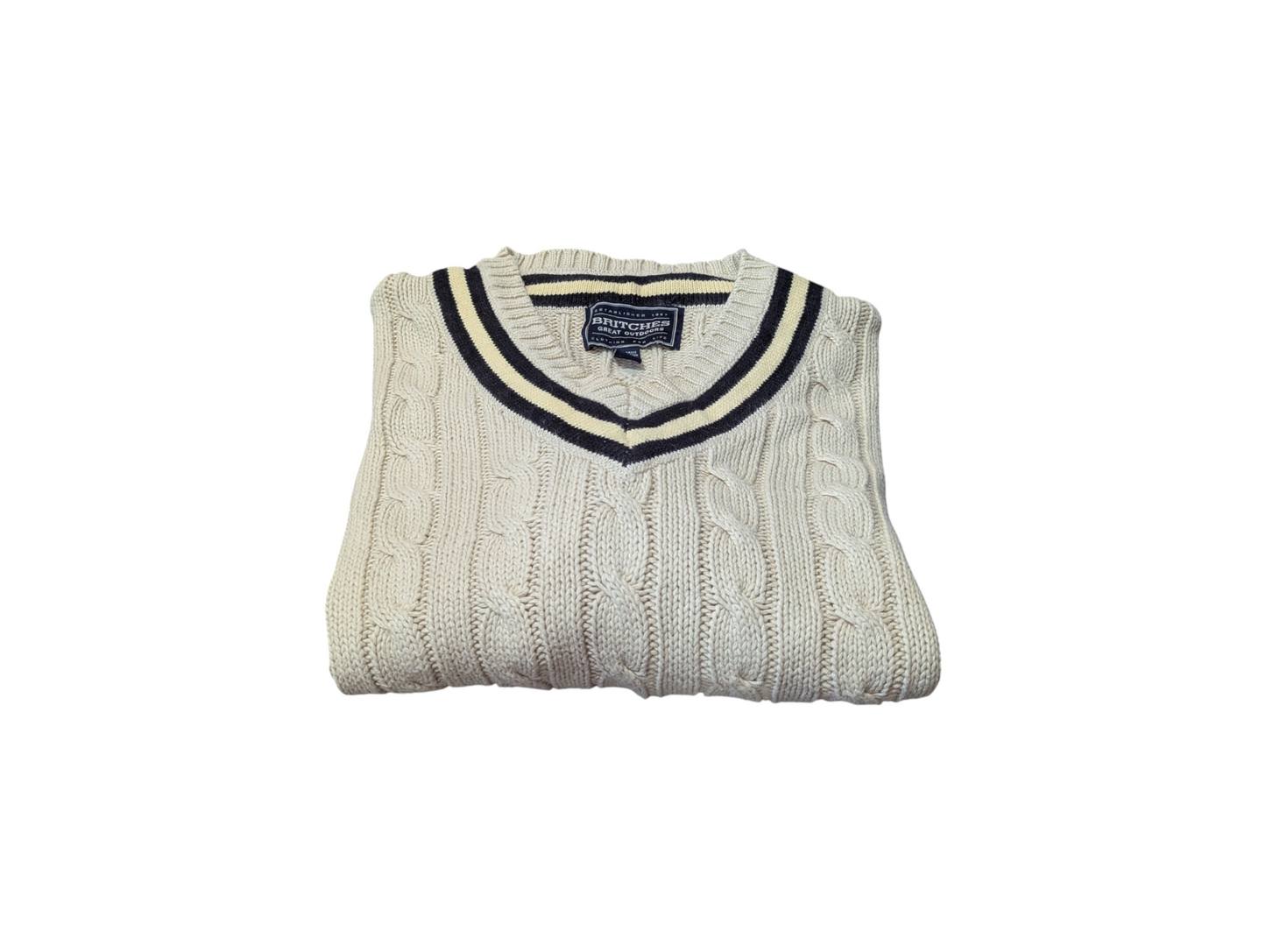 Britches Vintage Sand V-Neck Cable Preppy Knit Jumper XXL